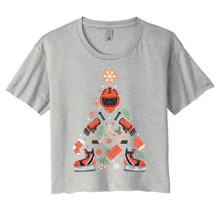 Funny Hockey Christmas Tree Funny Gift Women's Crop Top Tee