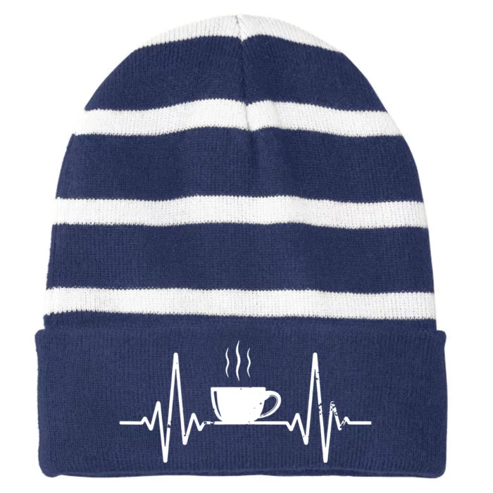 Funny Heartbeat Coffee Coffee Cup Frequency Striped Beanie with Solid Band