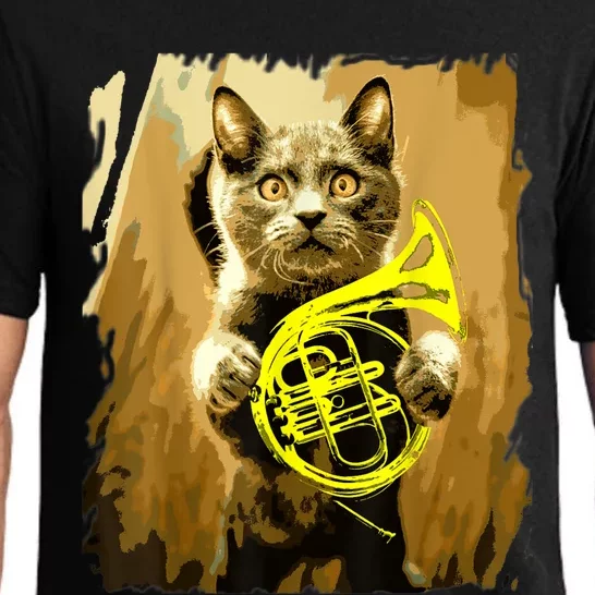 French Horn Cat Gift Music Funny Gift For Christmas Pajama Set