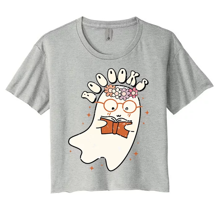 Funny Halloween Cute Ghost Book Reading Teacher Student Meaningful Gift Women's Crop Top Tee