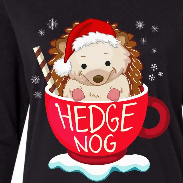 Festive Hedgehog Christmas Pajama with Cute Santa Hat Womens Cotton Relaxed Long Sleeve T-Shirt