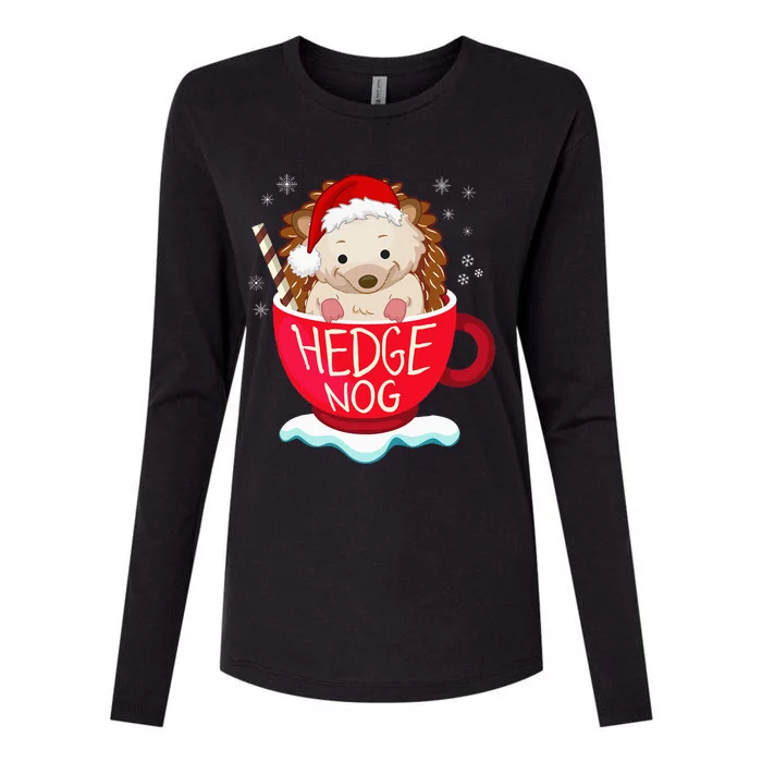 Festive Hedgehog Christmas Pajama with Cute Santa Hat Womens Cotton Relaxed Long Sleeve T-Shirt