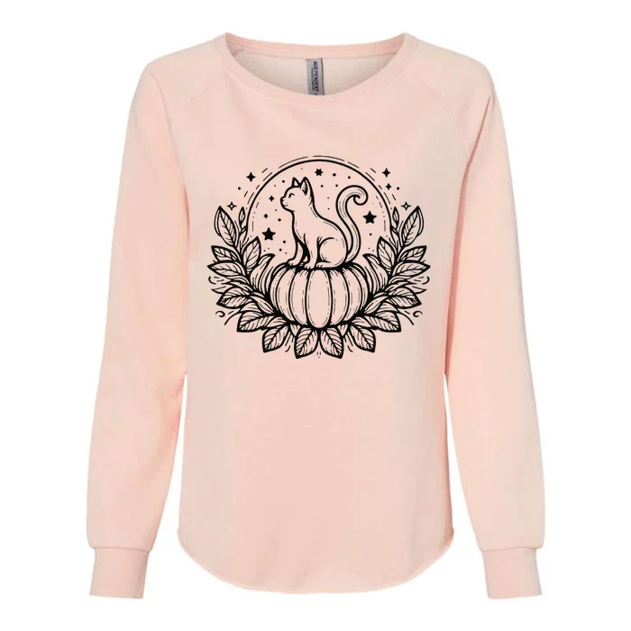 Funny Halloween Cat Setting On A Pumpkin For Cat Lover Womens California Wash Sweatshirt