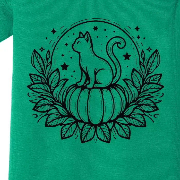 Funny Halloween Cat Setting On A Pumpkin For Cat Lover Baby Bodysuit