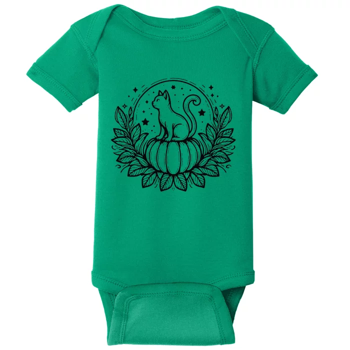 Funny Halloween Cat Setting On A Pumpkin For Cat Lover Baby Bodysuit