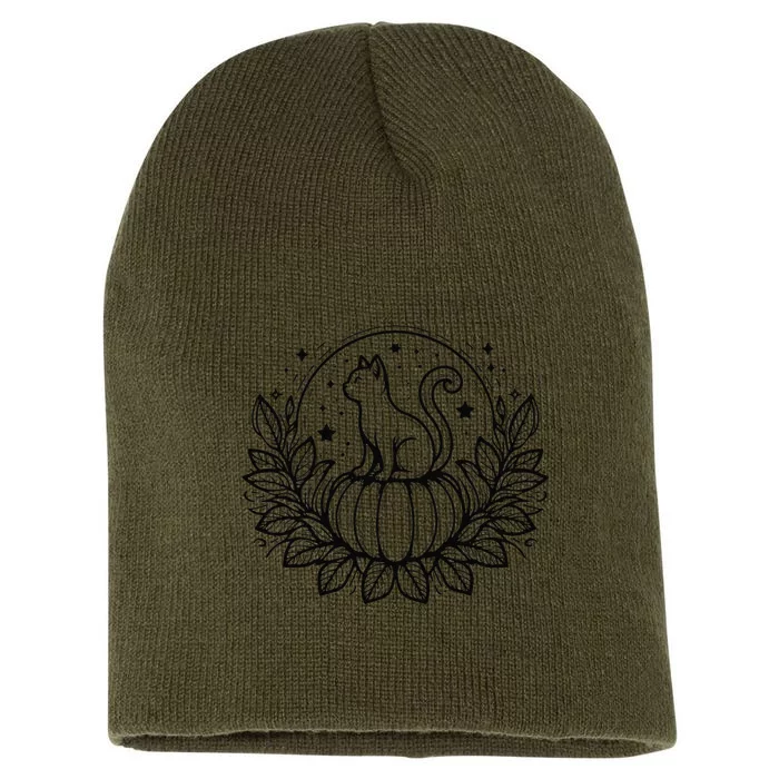 Funny Halloween Cat Setting On A Pumpkin For Cat Lover Short Acrylic Beanie