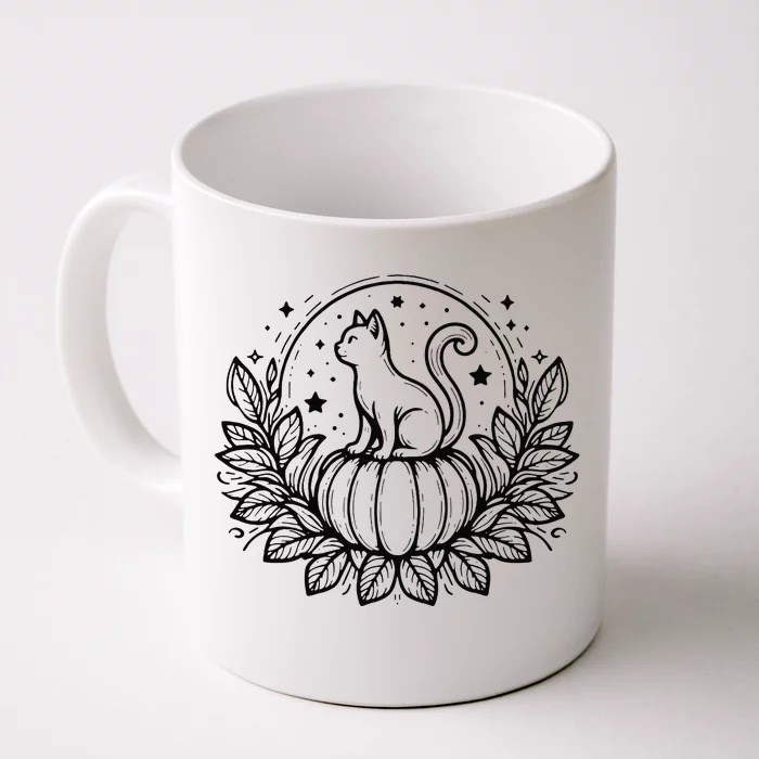 Funny Halloween Cat Setting On A Pumpkin For Cat Lover Front & Back Coffee Mug