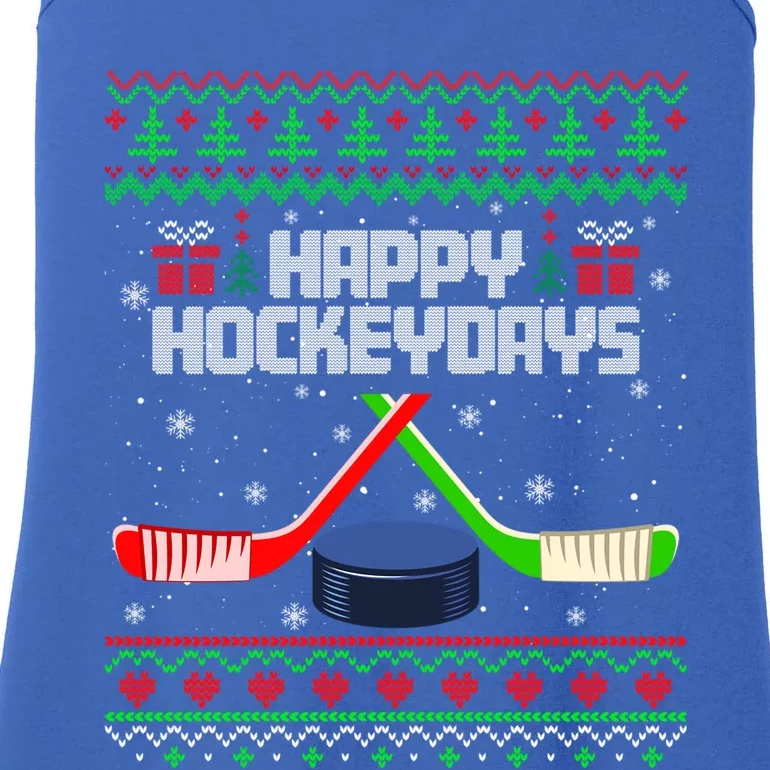 Funny Hockey Christmas Ugly Sweater Hockey Xmas Tree Lights Gift Ladies Essential Tank