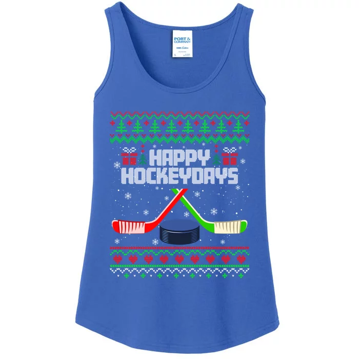 Funny Hockey Christmas Ugly Sweater Hockey Xmas Tree Lights Gift Ladies Essential Tank