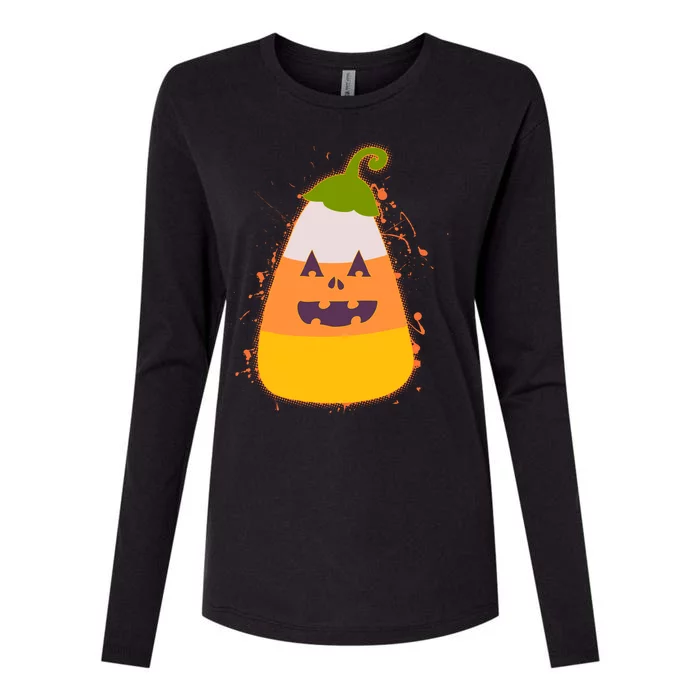 Funny Halloween Candy Corn Pumpkin Womens Cotton Relaxed Long Sleeve T-Shirt