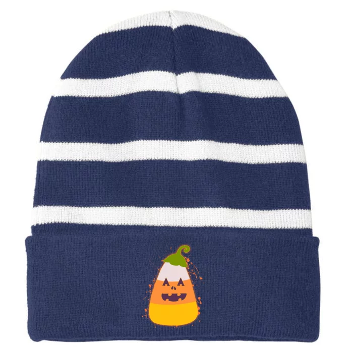 Funny Halloween Candy Corn Pumpkin Striped Beanie with Solid Band