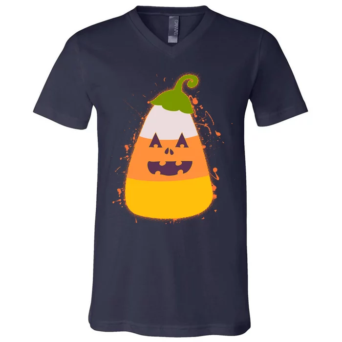 Funny Halloween Candy Corn Pumpkin V-Neck T-Shirt