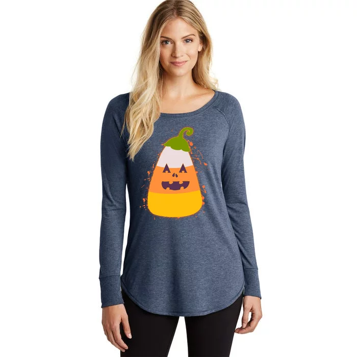 Funny Halloween Candy Corn Pumpkin Women's Perfect Tri Tunic Long Sleeve Shirt