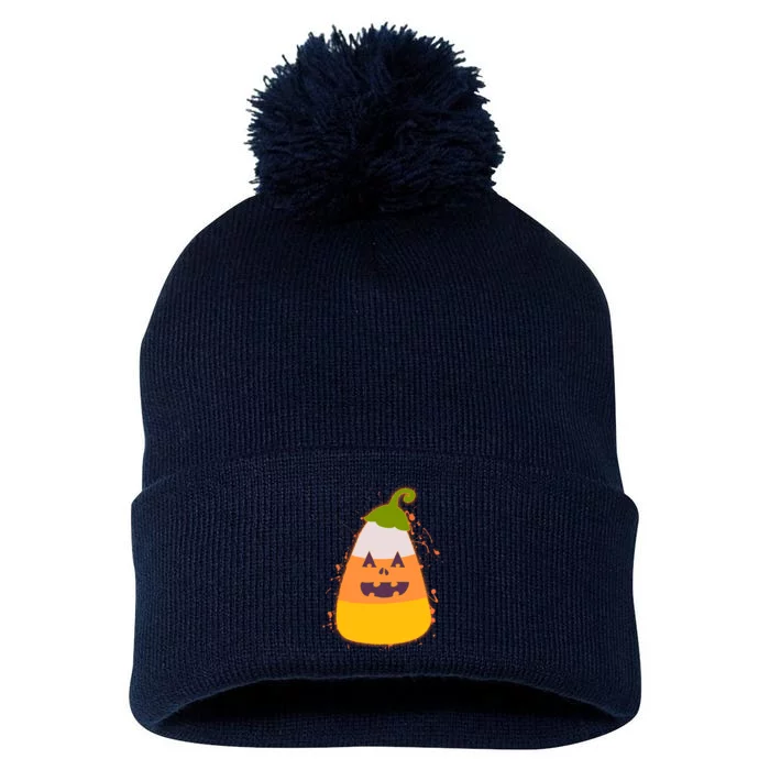 Funny Halloween Candy Corn Pumpkin Pom Pom 12in Knit Beanie