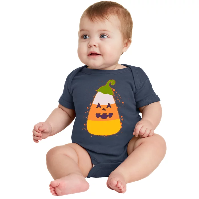 Funny Halloween Candy Corn Pumpkin Baby Bodysuit