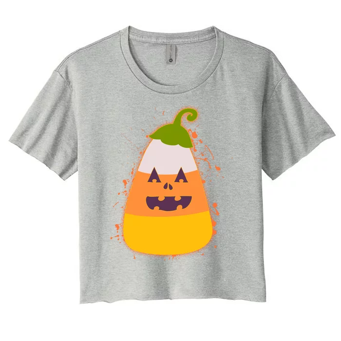 Funny Halloween Candy Corn Pumpkin Women's Crop Top Tee