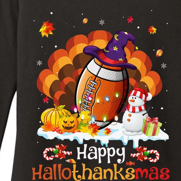 Football Halloween Christmas Thanksgiving Hallothanksmas Womens CVC Long Sleeve Shirt