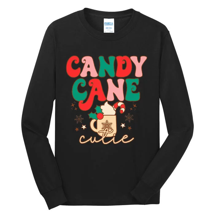 Festive Holiday Cocoa Mug with Retro Candy Cane Design Tall Long Sleeve T-Shirt