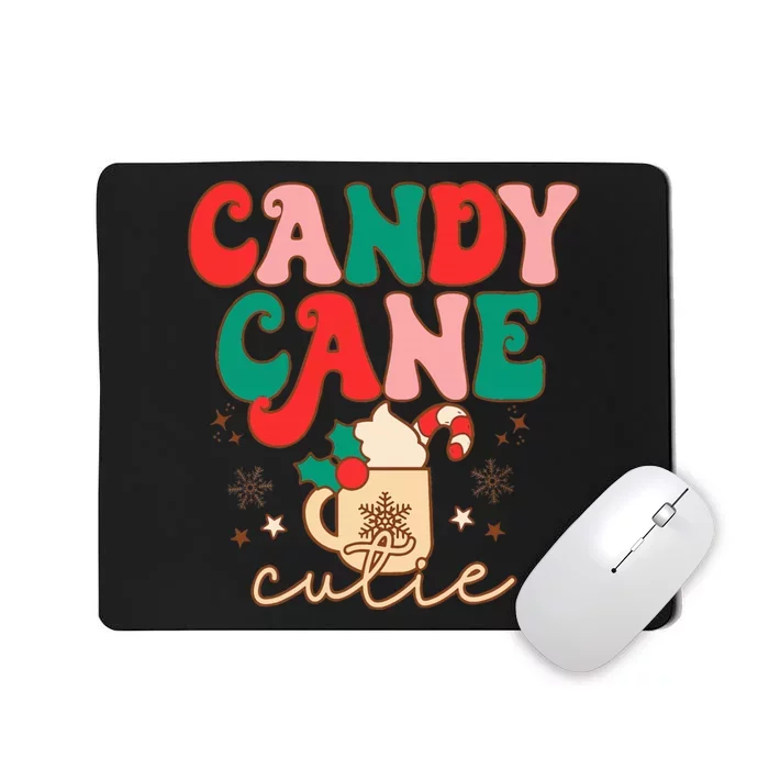 Festive Holiday Cocoa Mug with Retro Candy Cane Design Mousepad