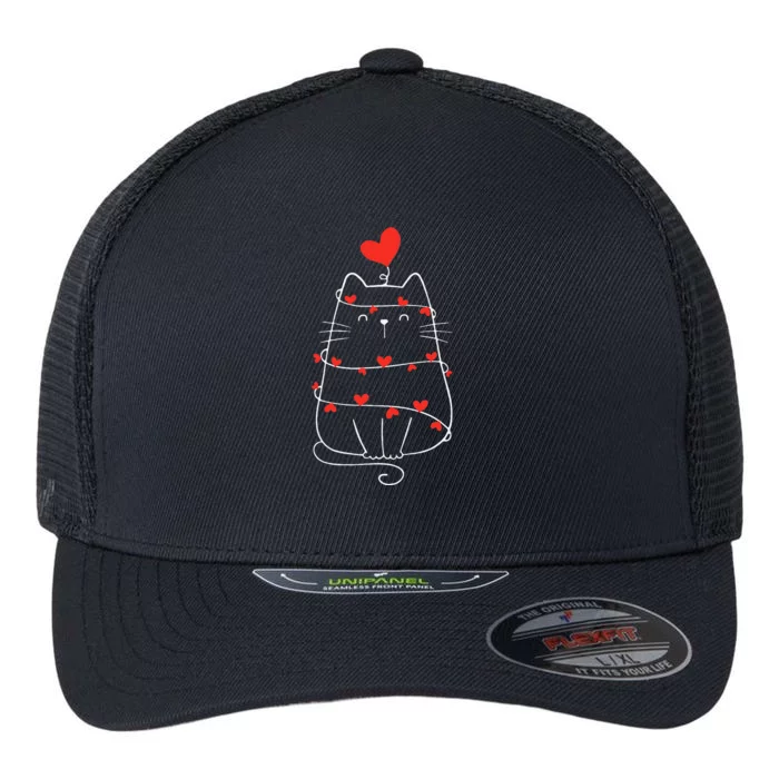 Funny Heart Cat ValentineS Day Heart Cat Lover Valentine Flexfit Unipanel Trucker Cap