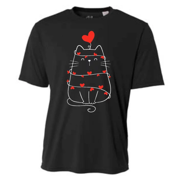 Funny Heart Cat ValentineS Day Heart Cat Lover Valentine Cooling Performance Crew T-Shirt