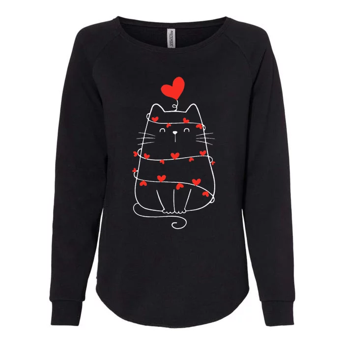 Funny Heart Cat ValentineS Day Heart Cat Lover Valentine Womens California Wash Sweatshirt