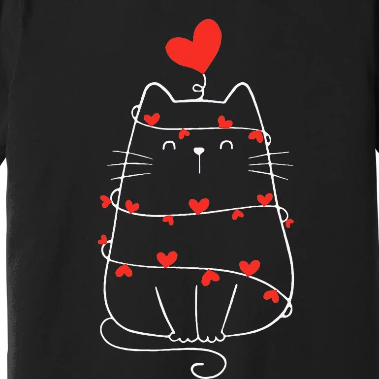 Funny Heart Cat ValentineS Day Heart Cat Lover Valentine Premium T-Shirt