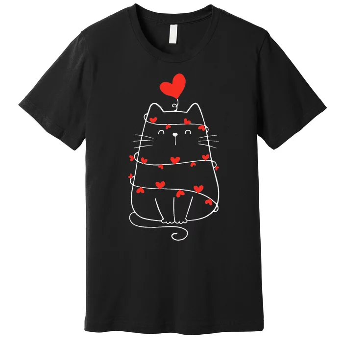 Funny Heart Cat ValentineS Day Heart Cat Lover Valentine Premium T-Shirt