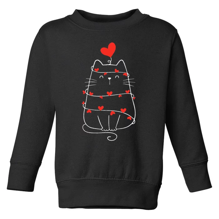 Funny Heart Cat ValentineS Day Heart Cat Lover Valentine Toddler Sweatshirt