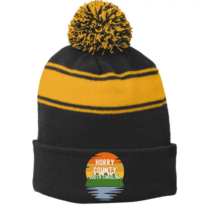 From Horry County South Carolina Vintage Sunset Stripe Pom Pom Beanie