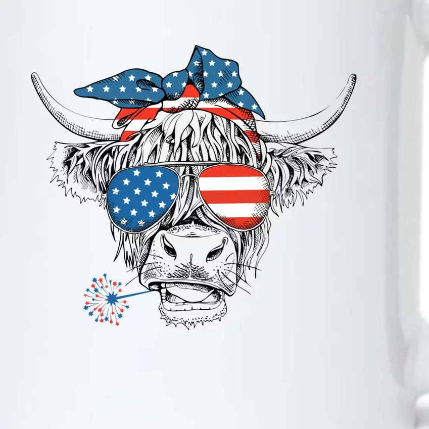 Funny Highland Cow Us Flag Glasses Patriotic July 4th Gift Black Color Changing Mug