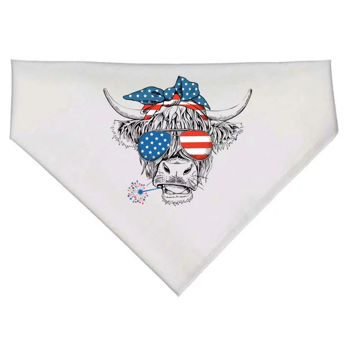 Funny Highland Cow Us Flag Glasses Patriotic July 4th Gift USA-Made Doggie Bandana