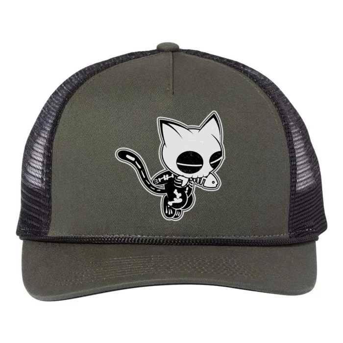 Funny Halloween Cute Ghost Skelekat Retro Rope Trucker Hat Cap