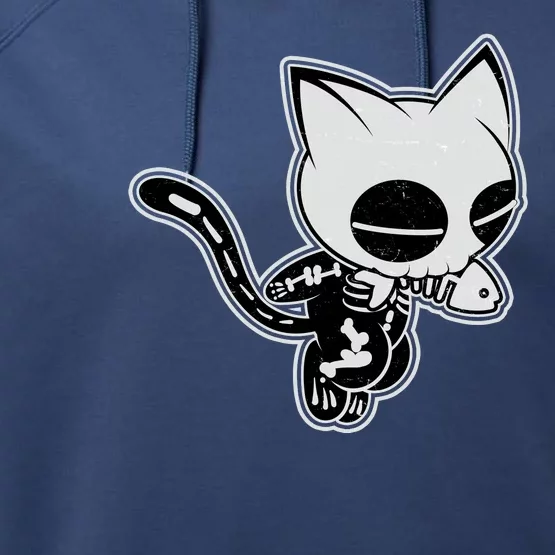 Funny Halloween Cute Ghost Skelekat Performance Fleece Hoodie