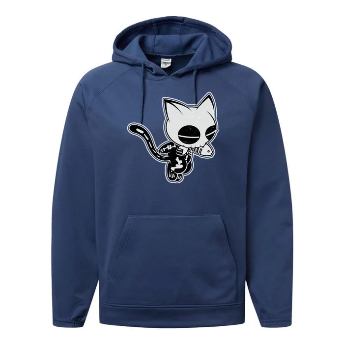 Funny Halloween Cute Ghost Skelekat Performance Fleece Hoodie