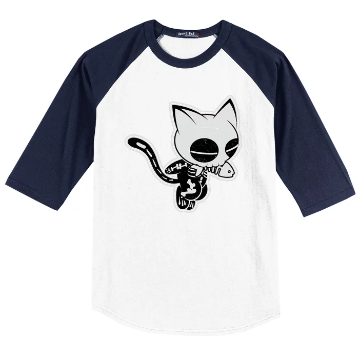 Funny Halloween Cute Ghost Skelekat Baseball Sleeve Shirt