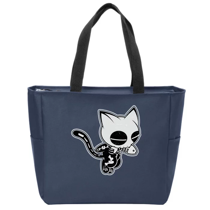 Funny Halloween Cute Ghost Skelekat Zip Tote Bag