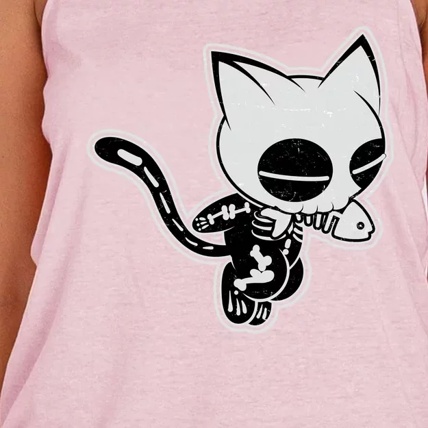 Funny Halloween Cute Ghost Skelekat Women's Knotted Racerback Tank