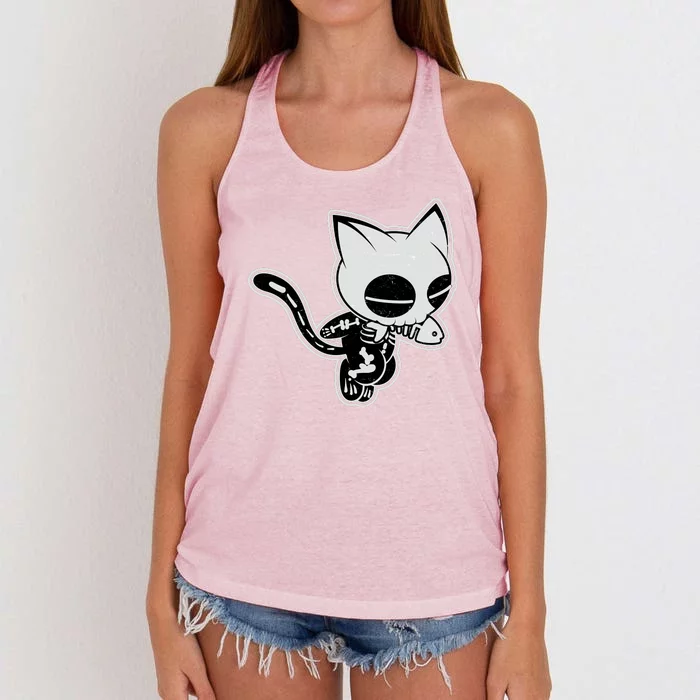 Funny Halloween Cute Ghost Skelekat Women's Knotted Racerback Tank