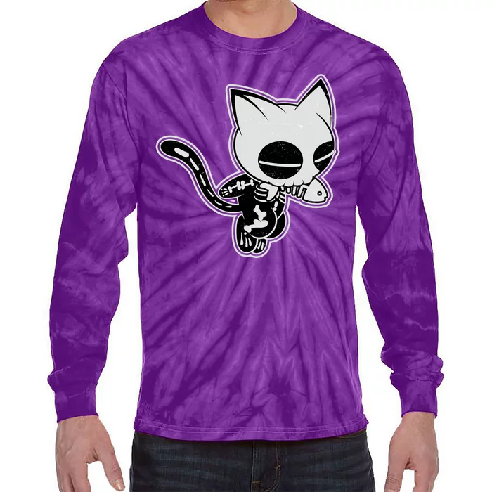 Funny Halloween Cute Ghost Skelekat Tie-Dye Long Sleeve Shirt