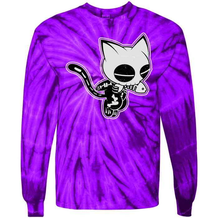 Funny Halloween Cute Ghost Skelekat Tie-Dye Long Sleeve Shirt