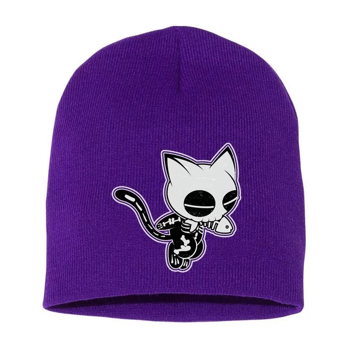 Funny Halloween Cute Ghost Skelekat Short Acrylic Beanie