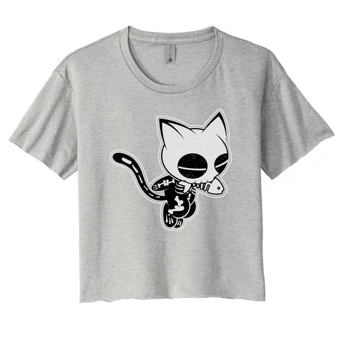 Funny Halloween Cute Ghost Skelekat Women's Crop Top Tee