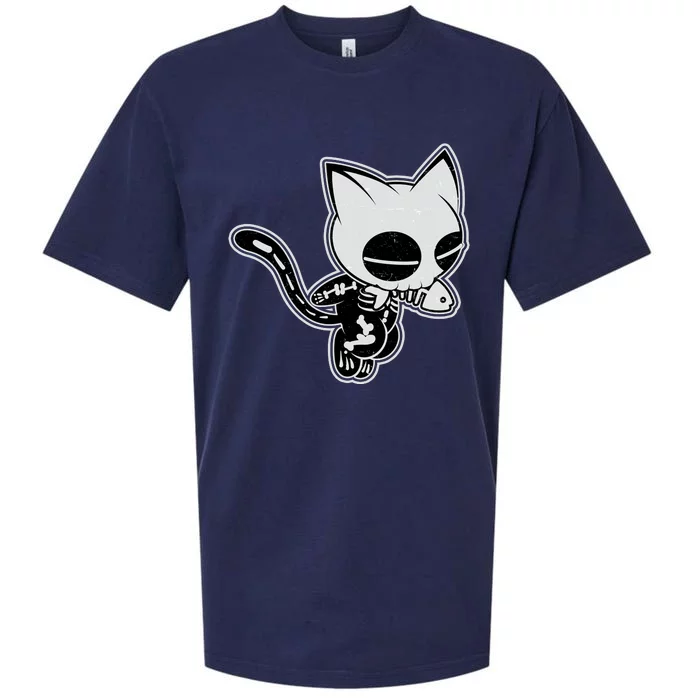 Funny Halloween Cute Ghost Skelekat Sueded Cloud Jersey T-Shirt