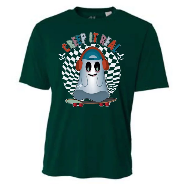 Funny Halloween Creep It Real Skateboarding Ghost Cooling Performance Crew T-Shirt