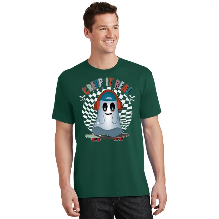 Funny Halloween Creep It Real Skateboarding Ghost T-Shirt