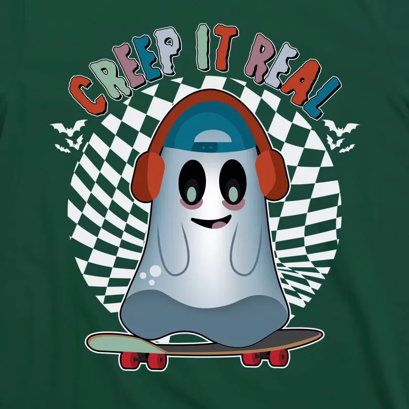 Funny Halloween Creep It Real Skateboarding Ghost T-Shirt