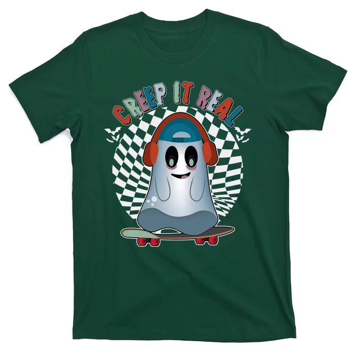 Funny Halloween Creep It Real Skateboarding Ghost T-Shirt