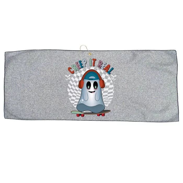 Funny Halloween Creep It Real Skateboarding Ghost Large Microfiber Waffle Golf Towel