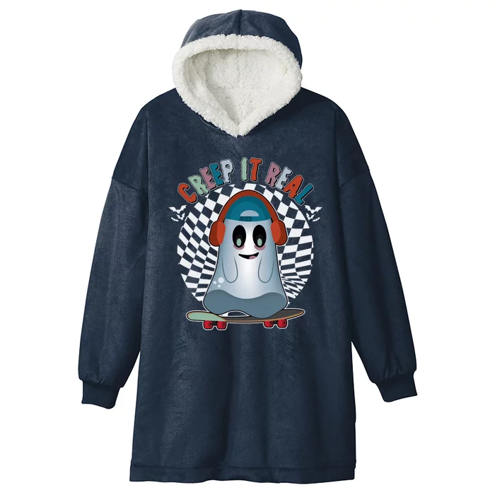 Funny Halloween Creep It Real Skateboarding Ghost Hooded Wearable Blanket